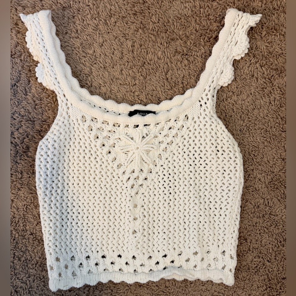 AQUA Womens White Crochet Cotton Eyelet Tank Top - Picture 3 of 6